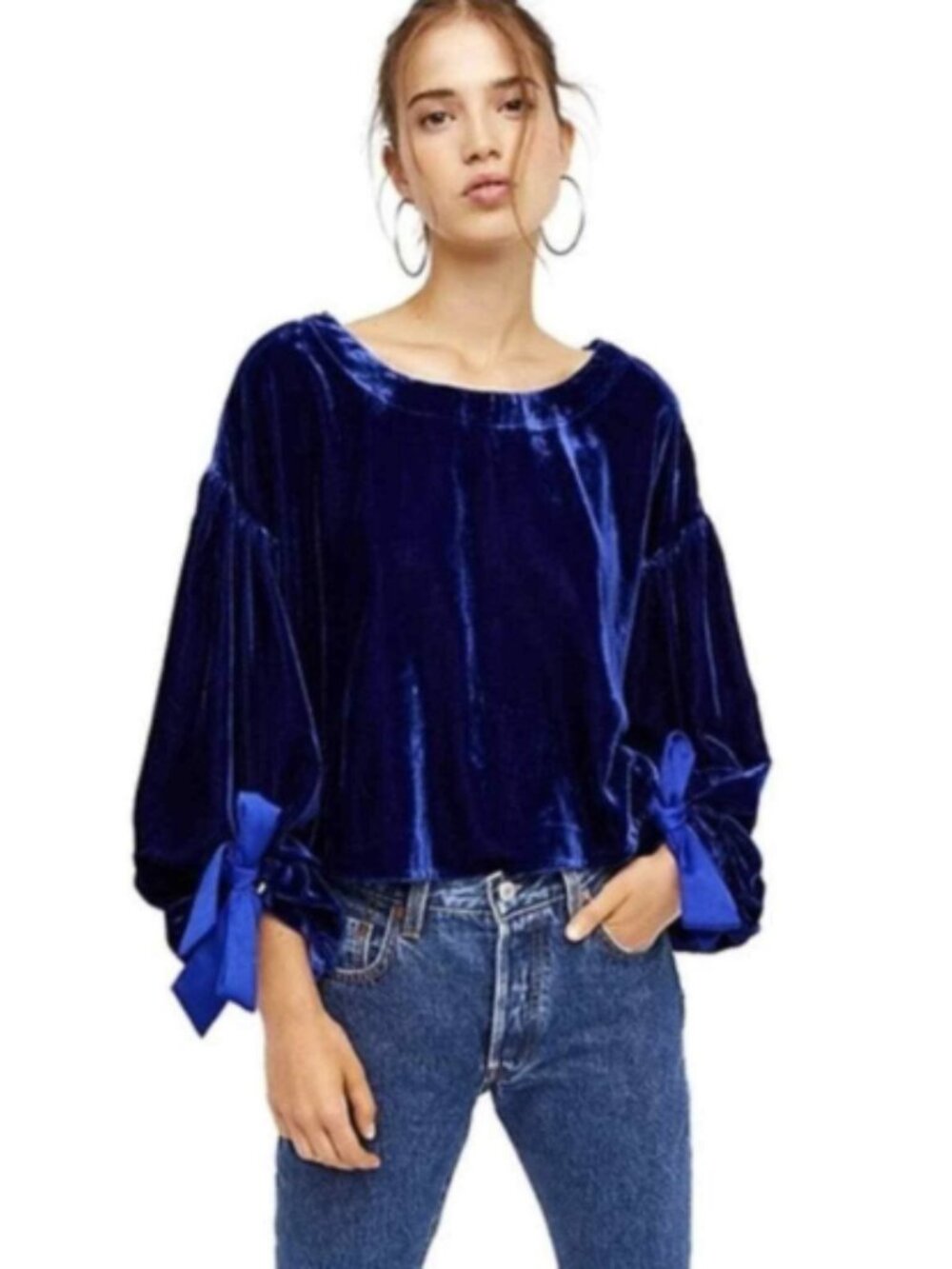 Free People gimme some lovin' velvet top blue size small bohemian party event